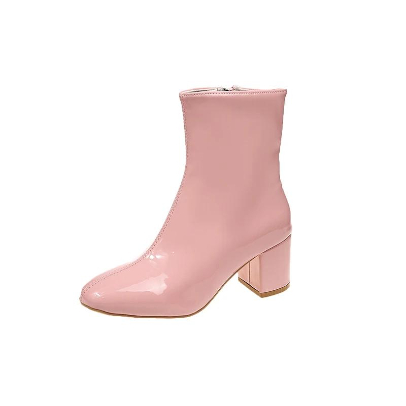 Новые зимние короткие туфли на массивном высоком каблуке, женские модные ботинки на квадратном каблуке, женские ботильоны, однотонные, женские, размер 35-42