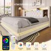 180 × 200 cm Upholstered Bed with Storage, Velvet Bed with Multifunctional Headboard, LED Lighting, 2 USB & Type-C Port, Hydraulic, Beige