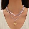 Multi-layer Handmade Beaded Jewelry Beach Imitation Pearl Necklace Female Starfish Shell Retro Summer Necklace