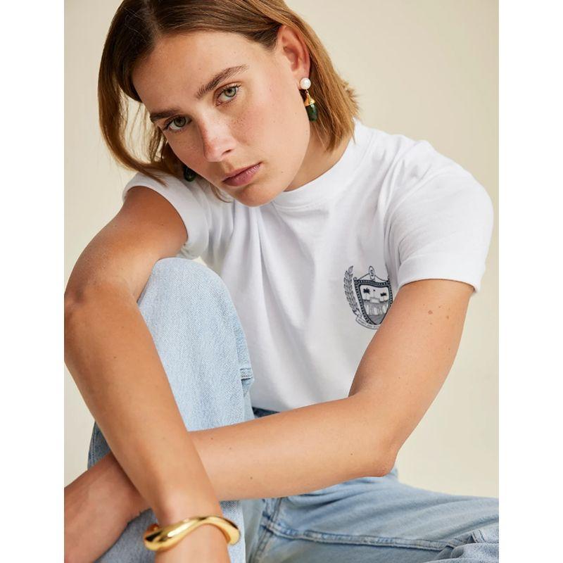 North America Niche Style SR Badge Letter Print Pure Cotton Casual Loose-Fitting Women's Short Sleeve T-shirt