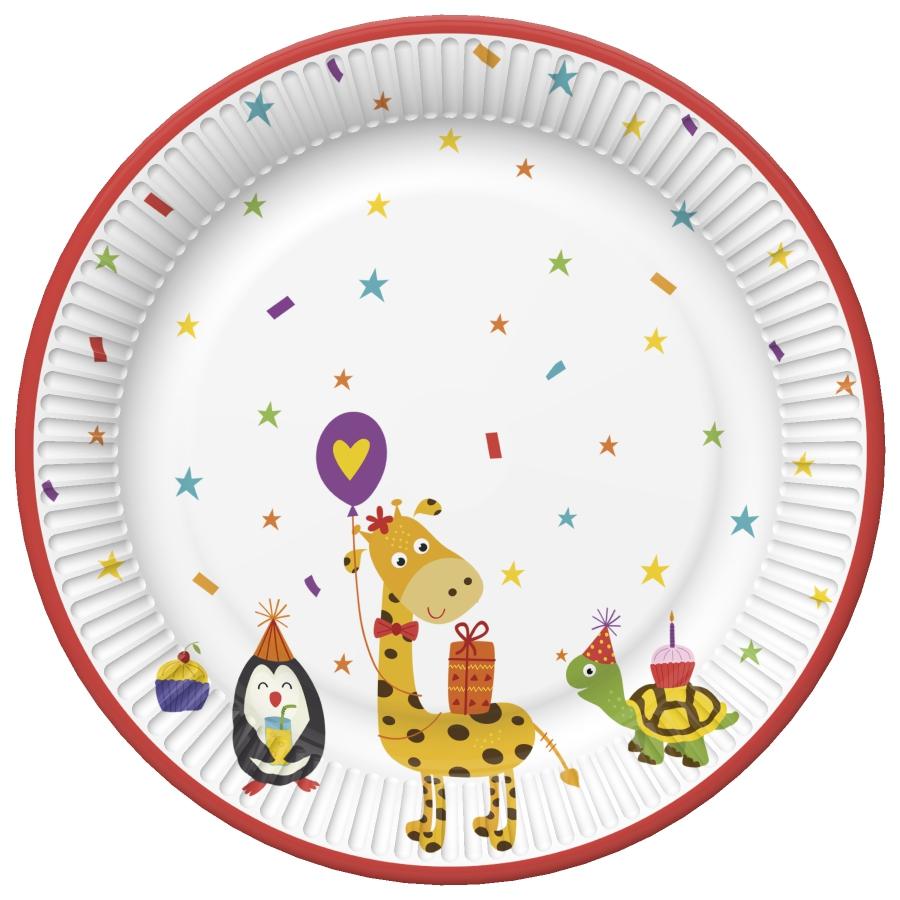 Talerzyki Zwierzęta Urodziny Party 18Cm 8Szt.