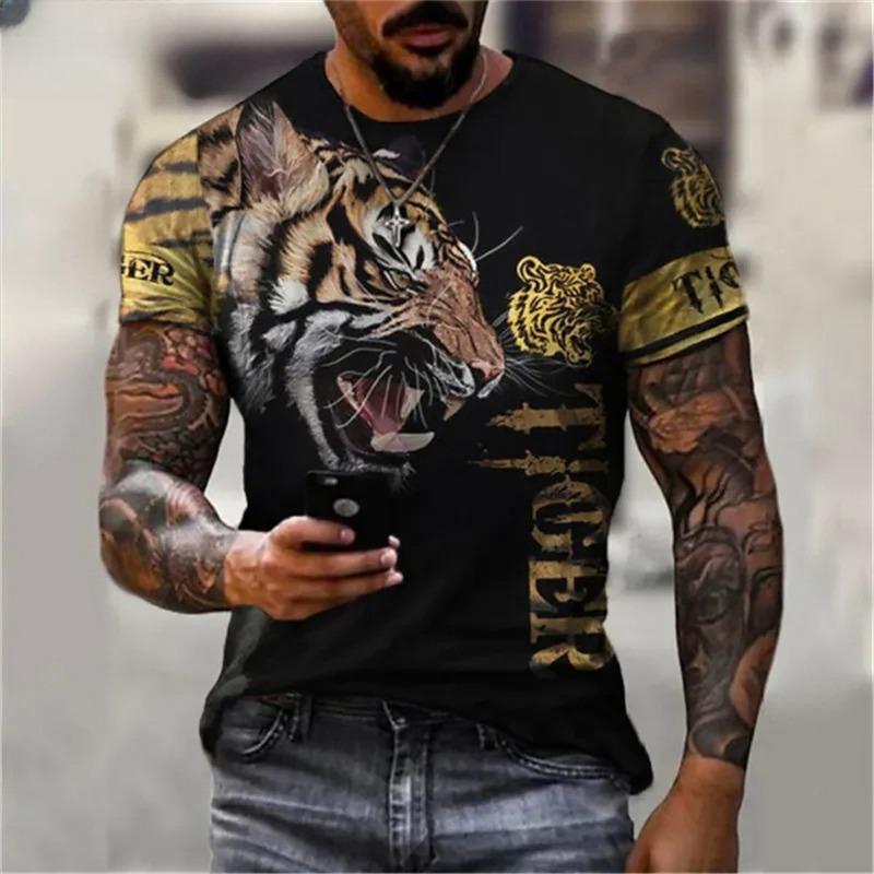 Мужская футболка с коротким рукавом и принтом тигра 3D Digital Crew Neck - модные дышащие удобные летние футболки большого размера