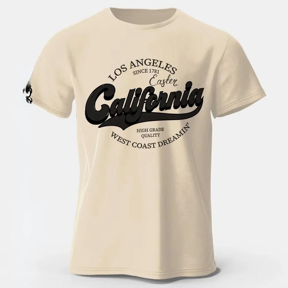 Summer Fashion Heavyweight Retro Men's English Letters 100% Cotton Printed Round Neck High-quality Casual Fitness Street T-shirt