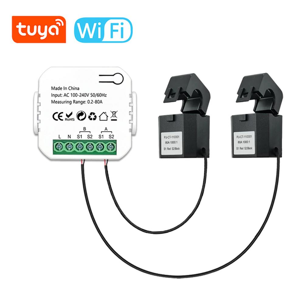 Tuya Wifi Умный счетчик электроэнергии Солнечная фотоэлектрическая система Потребление и производство энергии Двунаправленный мониторинг Счетчик Монитор питания с CT