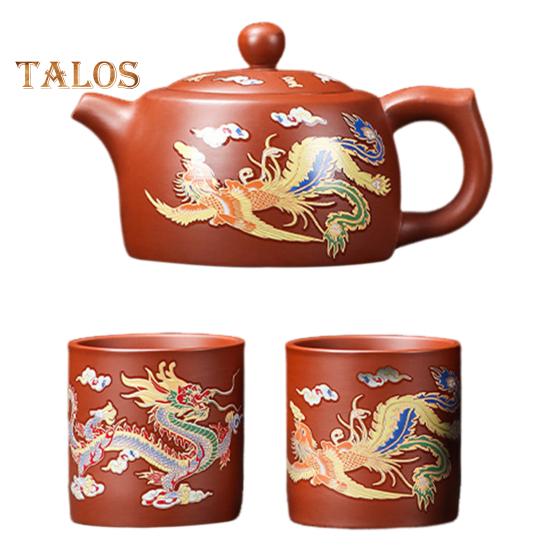 Teapot with 2 Cups Dragon And Phoenix Color-changing Purple Clay Teapot Hand-made Zisha Tea Set Kung Fu Tea Pot for Teapot Tea Lovers Gift