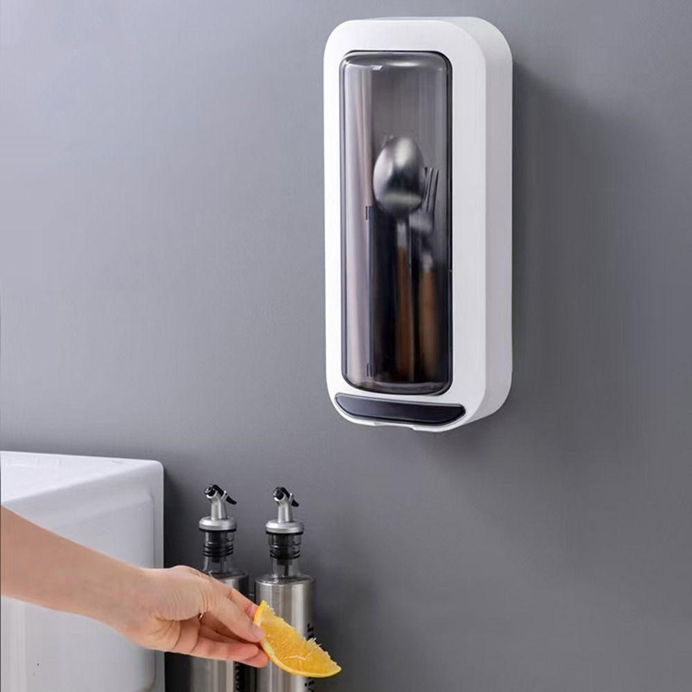 Wall Mounted Cutlery Storage Box Punch-Free Tableware Storage Holder Kitchen