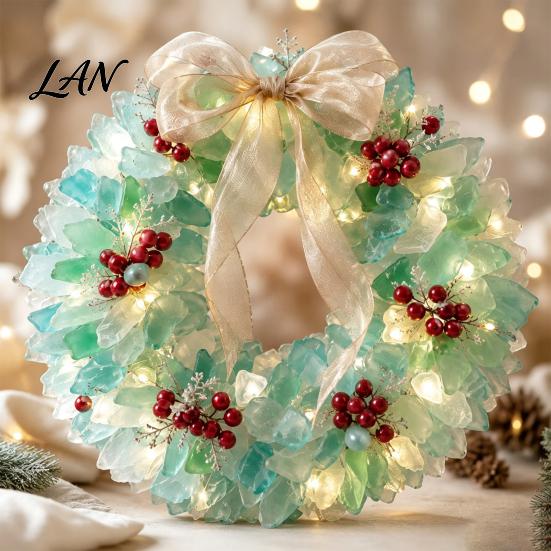 Holiday Gift Ideas Sea Glass Christmas Ornaments, 2D Flat Acrylic Tree Santa Snowman Reindeer Angel Home Decor Wreath Hanging Decoration, Coastal