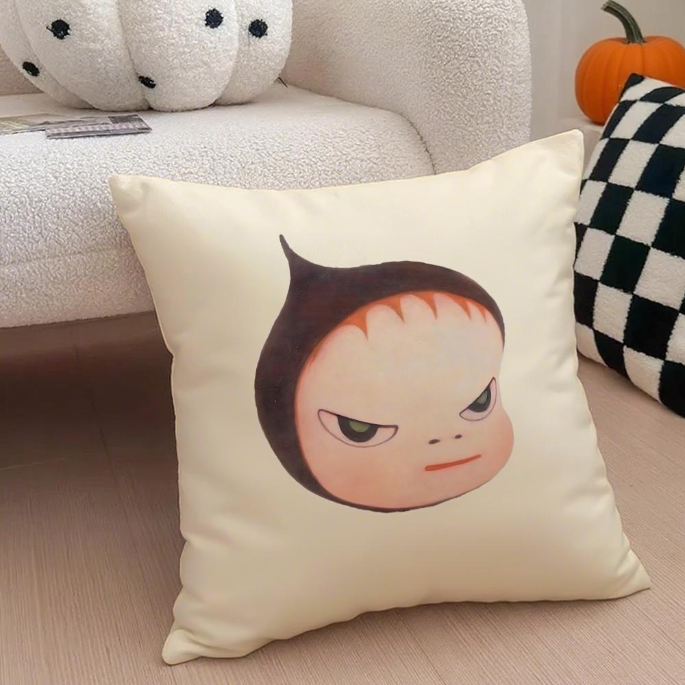 YYoshitomo Nara DDoll Cushion Cover Linen Minimalist Soft Breathable Protective Couch Room Decoration