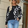 Women's Autumn and Winter Knitted Jacquard Round Neck Pullover Leopard Print Long Sleeve Sweater