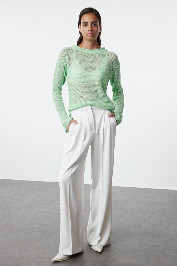 Женский модный стильный свитер, мятный прозрачный трикотажный свитер