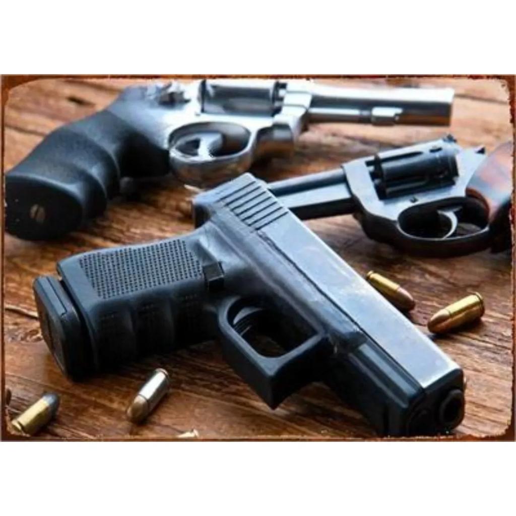 Vintage Neue Pistole HD Zinn Malerei Metall Zeichen Poster Nach Hause Wohnzimmer Bar Club Party Mann Höhle Kunst Wand Dekoration