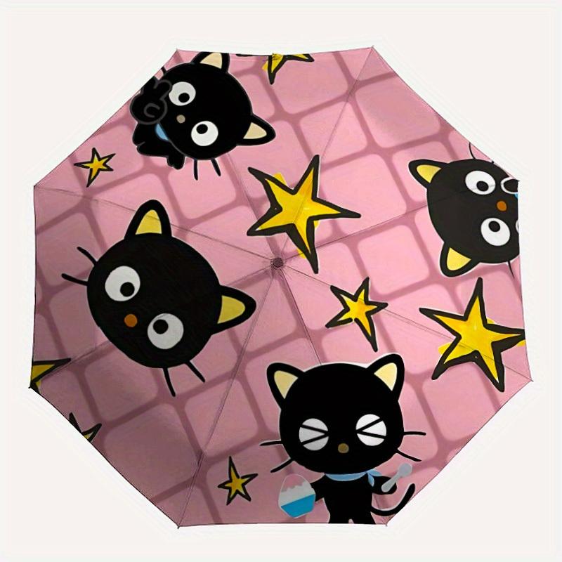 1pc Black Cat Stars Automatic Open/close Umbrella, 8-Rib sturdy structure, Portable Travel Umbrella, Parties, Everyday Use, 11109