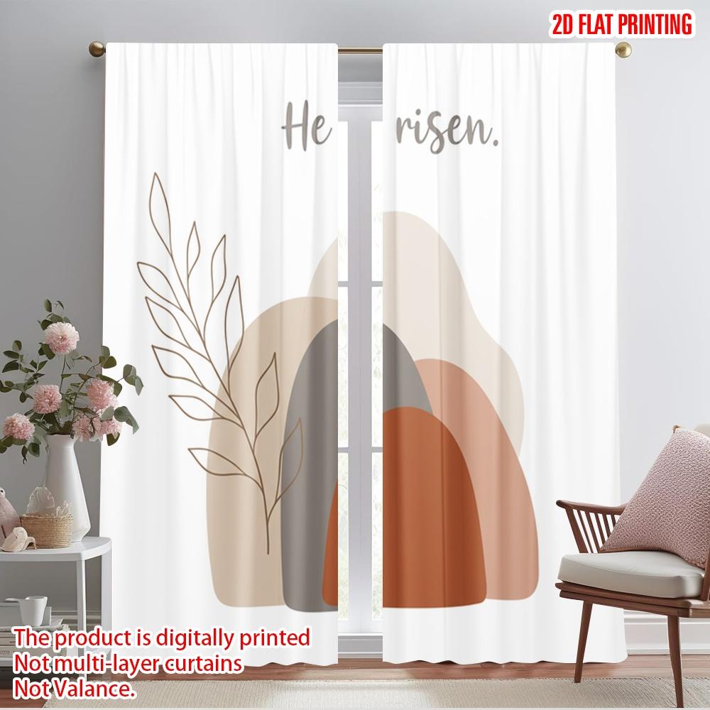 2pcs 2D Flat Printing Curtain He Is Risen Easter Polyester Without Electricity 0 for Parties and Everyday Decor Easy Hang Design