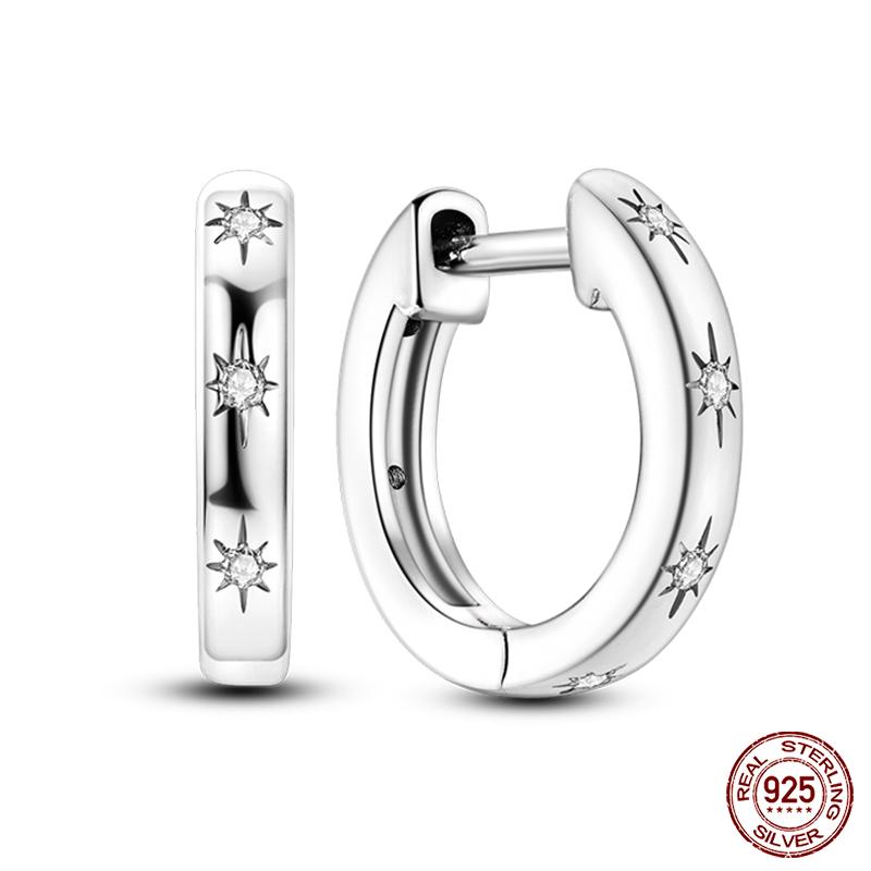 Charms Double Hoop Earrings For Women 100% 925 Silver Cubic Zircon Heart Star Moon Earrings Elegant Birthday Jewelry Gifts