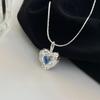 Blue Zircon Heart Pendant Necklace For Girls Women Beauty Sweater Neck Chain Necklaces Cute Chokers Jewelry