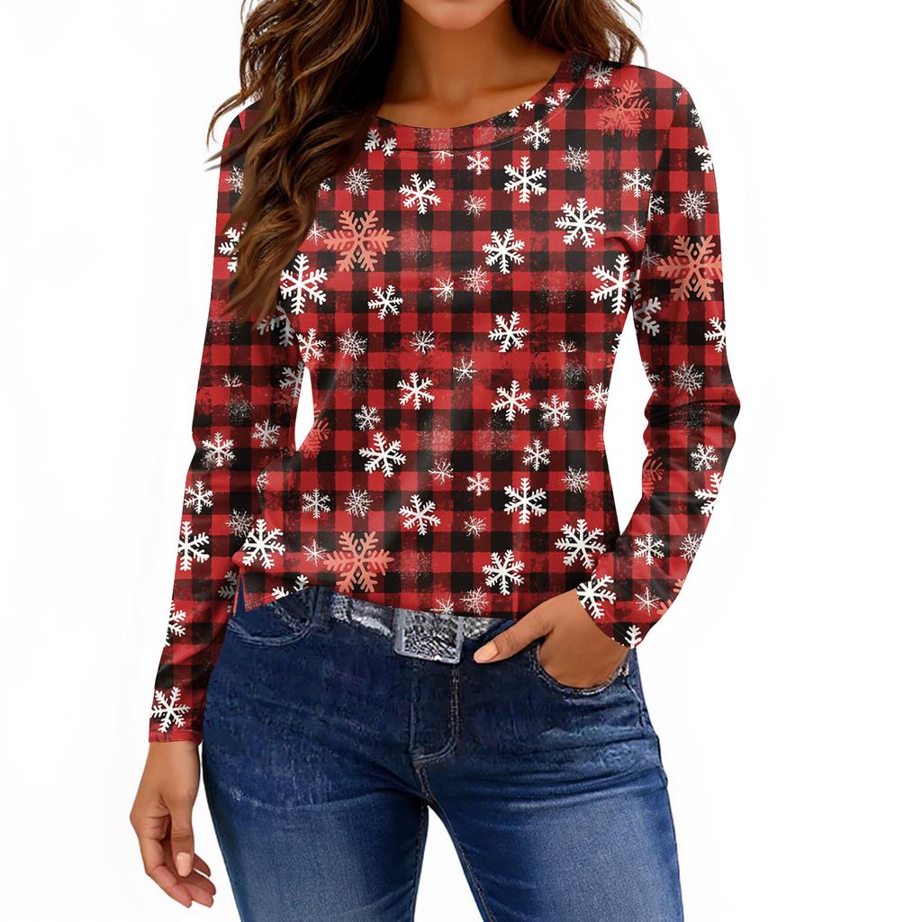 Женская модная повседневная свободная футболка с принтом и круглым вырезом с разрезом и длинным рукавом, женский топ