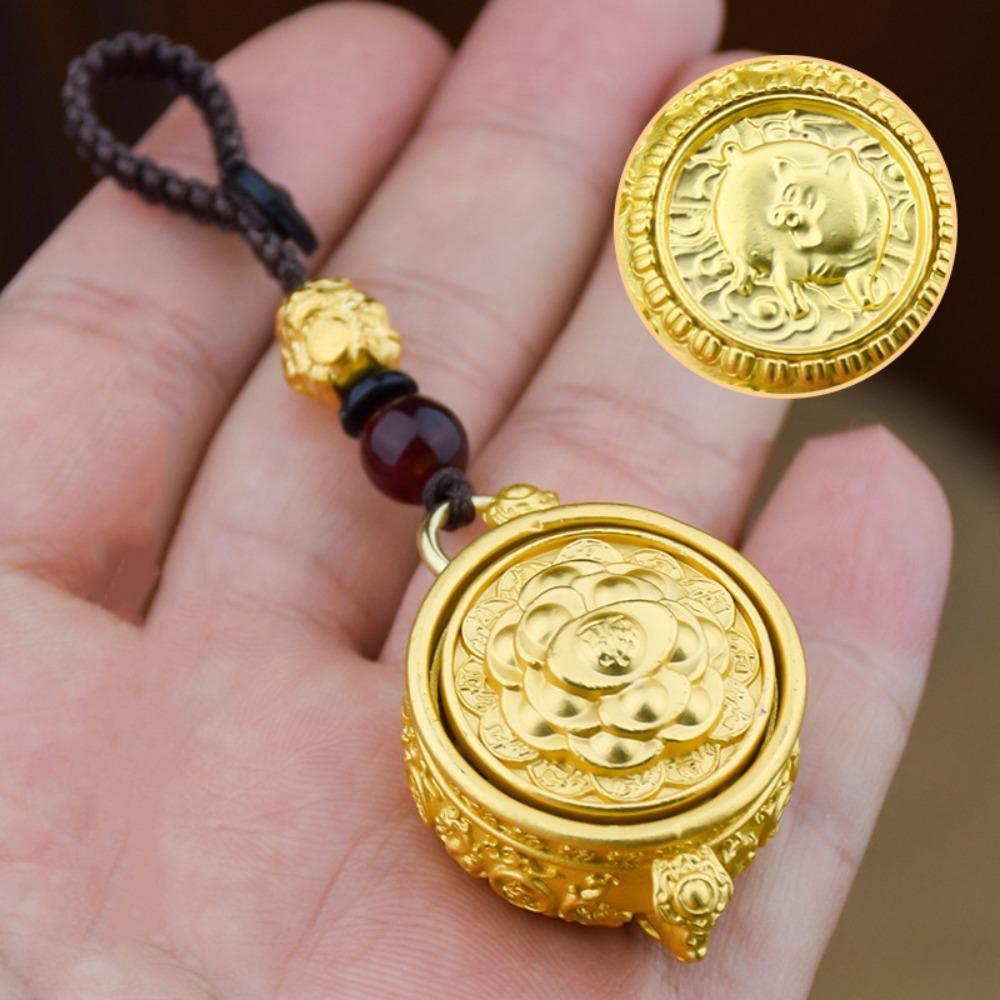 Brass Chinese Style Lucky Pendant Copper Car Key Ring Auspicious Zodiac Cornucopia Key Chain Men