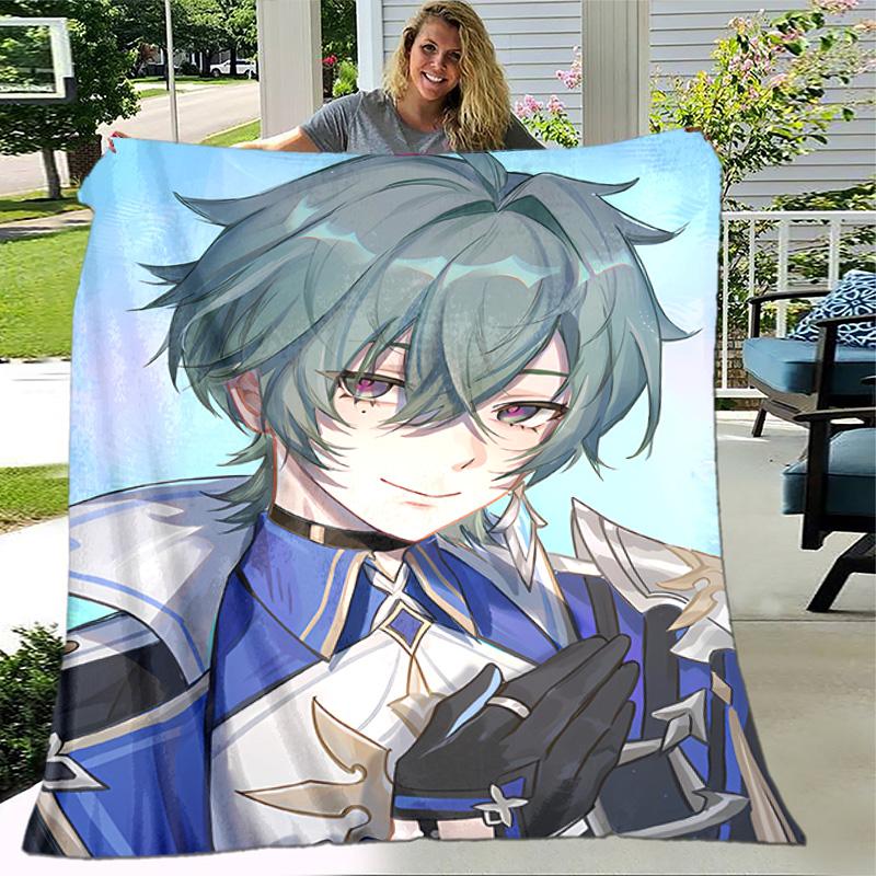 Genshin Impact Cryo Lohen Polearm printed throw blanket—lightweight,soft,warm;versatile blanket for all seasons—perfect as &air-conditioning throw,nap