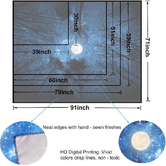 Forest Galaxy Starry Tapestry, Starry Night Sky Moon Stars Ceiling Tapestry Blue Space with Trees Nature Tapestries Wall Hanging for Bedroom Dorm