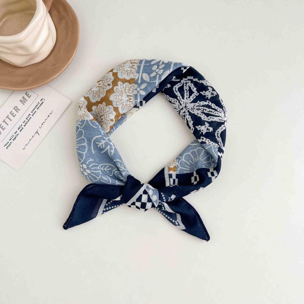 [18 cotton and linen] Korean version ins simple and cute polka dot small square scarf spring and summer new fashionable versatile multi-purpose scarf