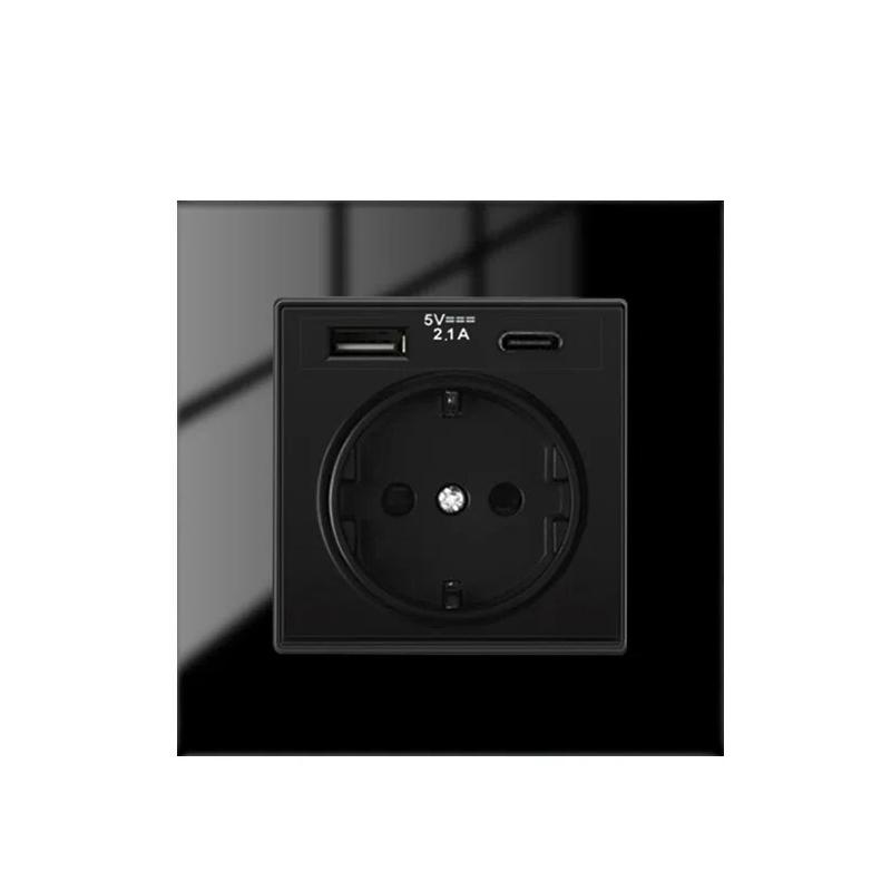 DepoGuye Black EU Standard Type C 220V USB Plug Wall Socket, Socket with USB for Home,wall Mounted 16A Power Outlet 86mm*86mm