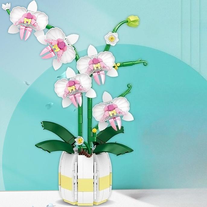 Butterfly Orchid Building Blocks Toy Everlasting Flower Home Decor Ornament Educational Building Blocks Plant Model