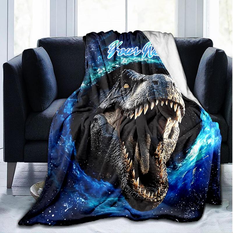 1PC Custom Name "Galactic Dinosaur Roar" outdooor Flannel blankets Patterns Throw Blanket All-Season Soft Gift for Couch, Bed, Camping gifts