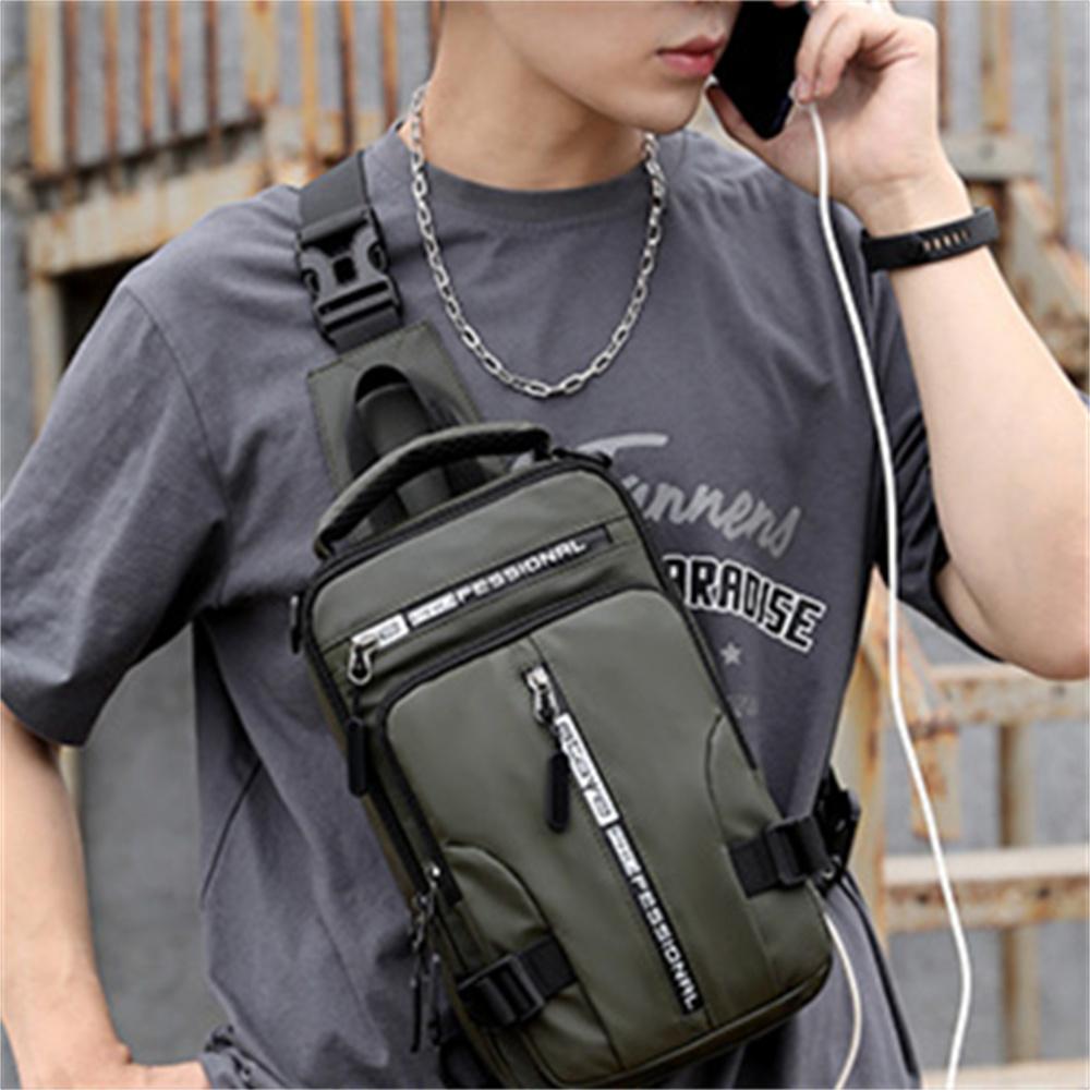 Men's Messenger Bag Backpack Chest Bag USB Socket Outdoor Large Capacity Waterproof Bag