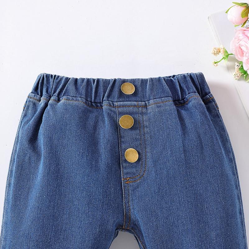 Детские джинсы для девочек, расклешенные брюки с эластичной резинкой на талии, детские джинсовые брюки