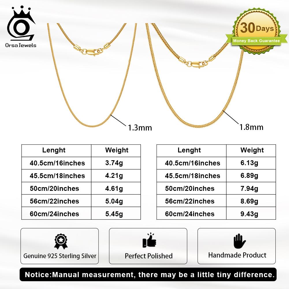 ORSA JEWELS Настоящее стерлинговое серебро 925 пробы 1,3/1,8 мм Цепь «Лисий хвост» Ожерелье для женщины Повседневные цепочки Ювелирные аксессуары SC93