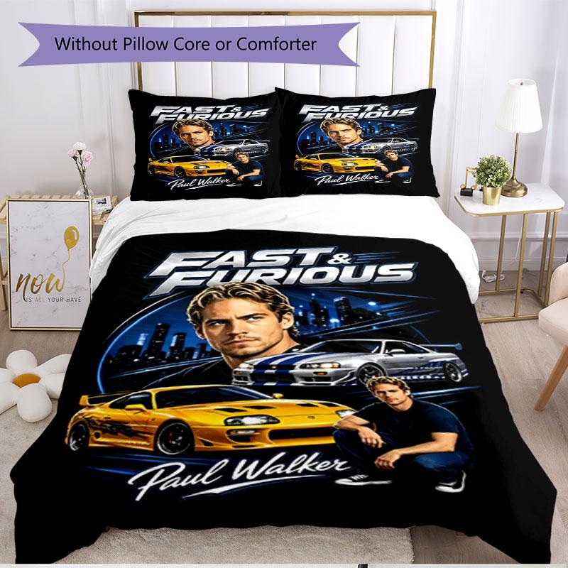 3pcs Duvet Cover Set (1*Duvet Cover + 2*Pillowcase, Without Core), Fast & Furious Print Soft All‑Season Bedding Set, Home Bedroom Decor Gift