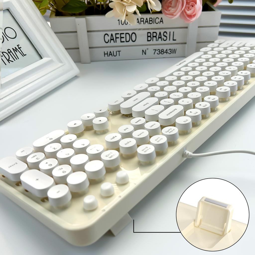 Mofii 104-клавишная мембранная клавиатура с симпатичным внешним видом и круглыми клавишами в стиле ретро, проводная, совместимая с ноутбуком,
