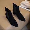 Women's Boots Women's Autumn and Winter Pointed Toe One Foot Black Classic Women's Thick Heel Middle Heel Boots