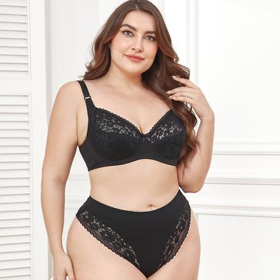 Комплект кружевного бюстгальтера большого размера, женское сексуальное тонкое белье, легкие трусики-стринги средней посадки