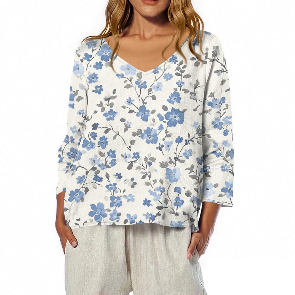 Женские топы с рукавом 3/4 Летние модные блузки с V-образным вырезом Нарядные повседневные футболки Летние наряды Пляжный отдых