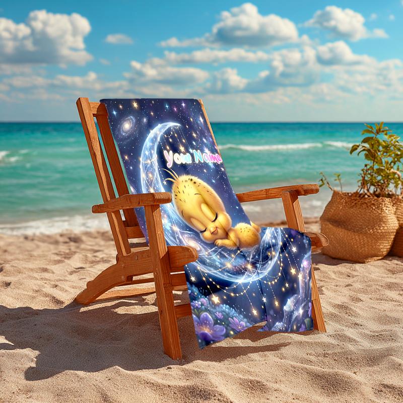 1PC Custom Name Moonlit Dreams: Nightly Journey Beach Towel Highly Absorbent And Sand-Resistant Towel for Swimming, Pool, Yoga, And Travel Lightweight