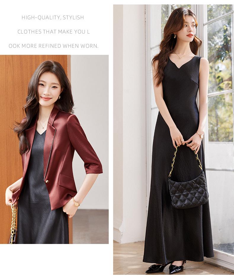 Женский костюм-двойка (блейзер и платье) из ацетатного сатина, для миниатюрных, - Коллекция Весна 2026