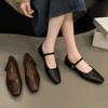 Women Flats French Square Toe Pumps Buckle Strap Mary Jane Shoes Brown Black Microfiber Leather Shoes Soft Sole Lady Work Shoes