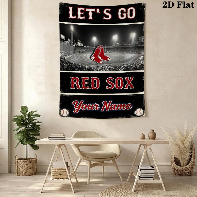 Name Custom Boston red sox logo Wall Tapestry Aesthetic Wall Hanging Printed Fabric Blanket Decorative Tapestries for Bedroom Living Room Home Decor