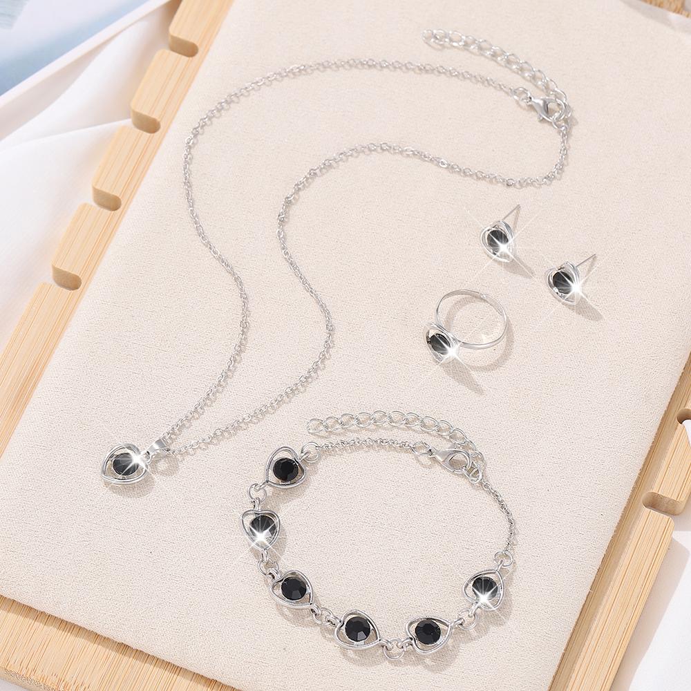 Набор из 5 предметов Женский Кристалл Любовь Циркон Модный Элегантный Высококлассный Ожерелье Сердце Персика Серьги Кольца Браслеты Набор Ожерелья