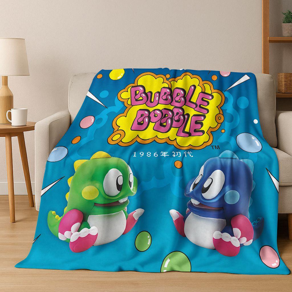 3D Retro Game Bubble Bobble Cartoon Flannel Blanket,Cozy Soft Throw Blanket for Home Bedroom Bed Sofa Picnic Cover Gift Kids