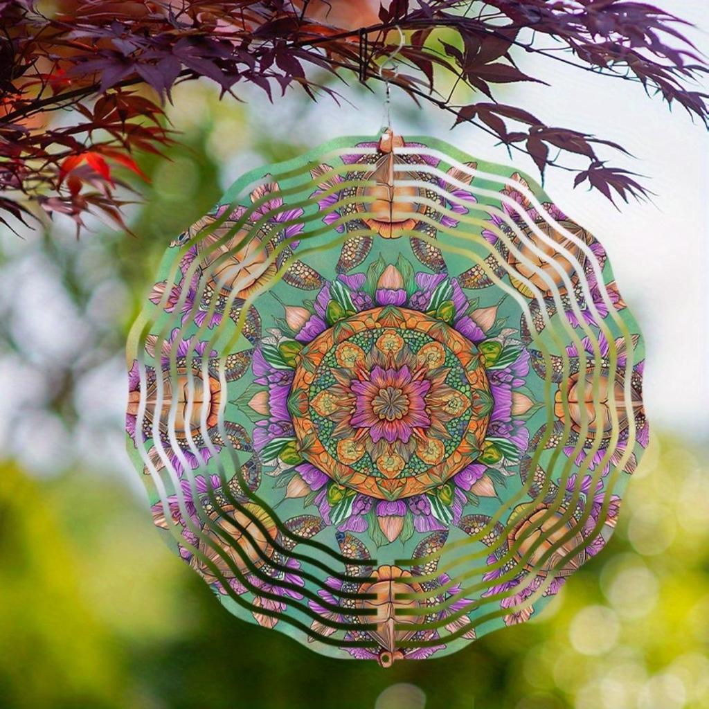10 Inch Colorful Mandala Wind Chime with Rotating Hook Vibrant Outdoor Garden Decor for Spring Summer Fall No Batteries Needed