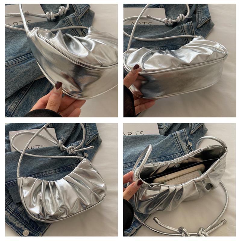 Модная и простая плиссированная однотонная сумка через плечо в виде облака, элегантная летняя женская сумка через плечо из искусственной кожи в форме полумесяца