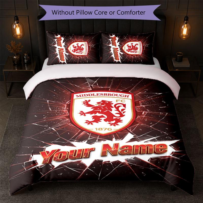 Постельное белье Middlesbrough FC с индивидуальным текстом имени 1 пододеяльник + 2 наволочки Логотип Футбольного клуба Персонализированный подарок для особого случая Декор спальни