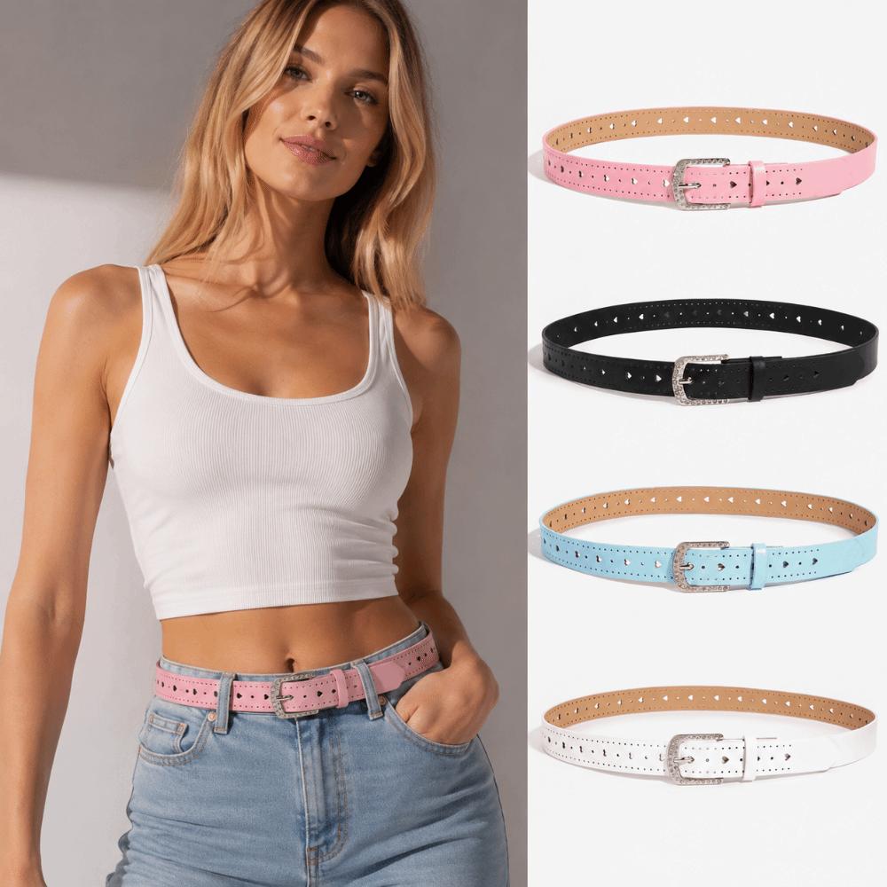 Adjustable Hollow Heart Belt Pin Buckle Decorative Waist Belt Casual PU Leather Belt For Ladies