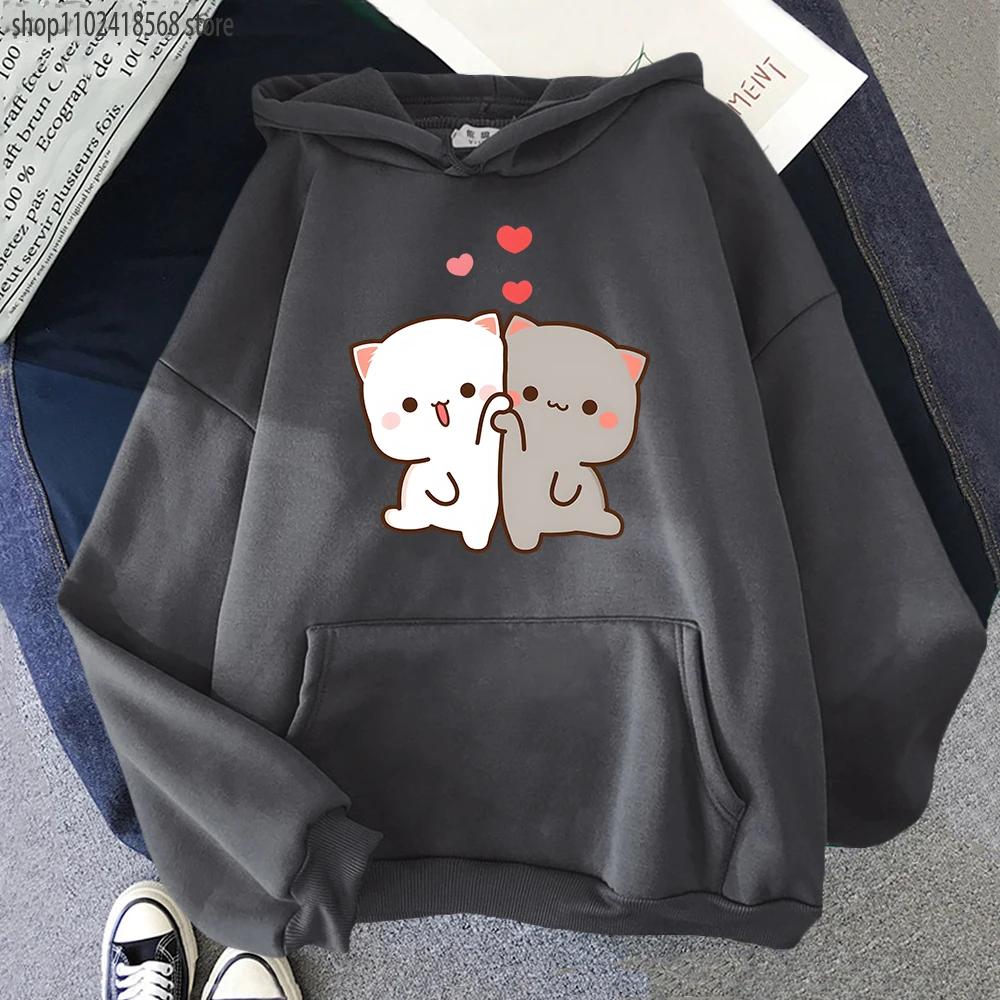 Mochi Peach и Goma Cute Cat Hoodies Foe Teen Girls Fashion Kawaii Sweatshirts Women Cartoon Tops Clothes