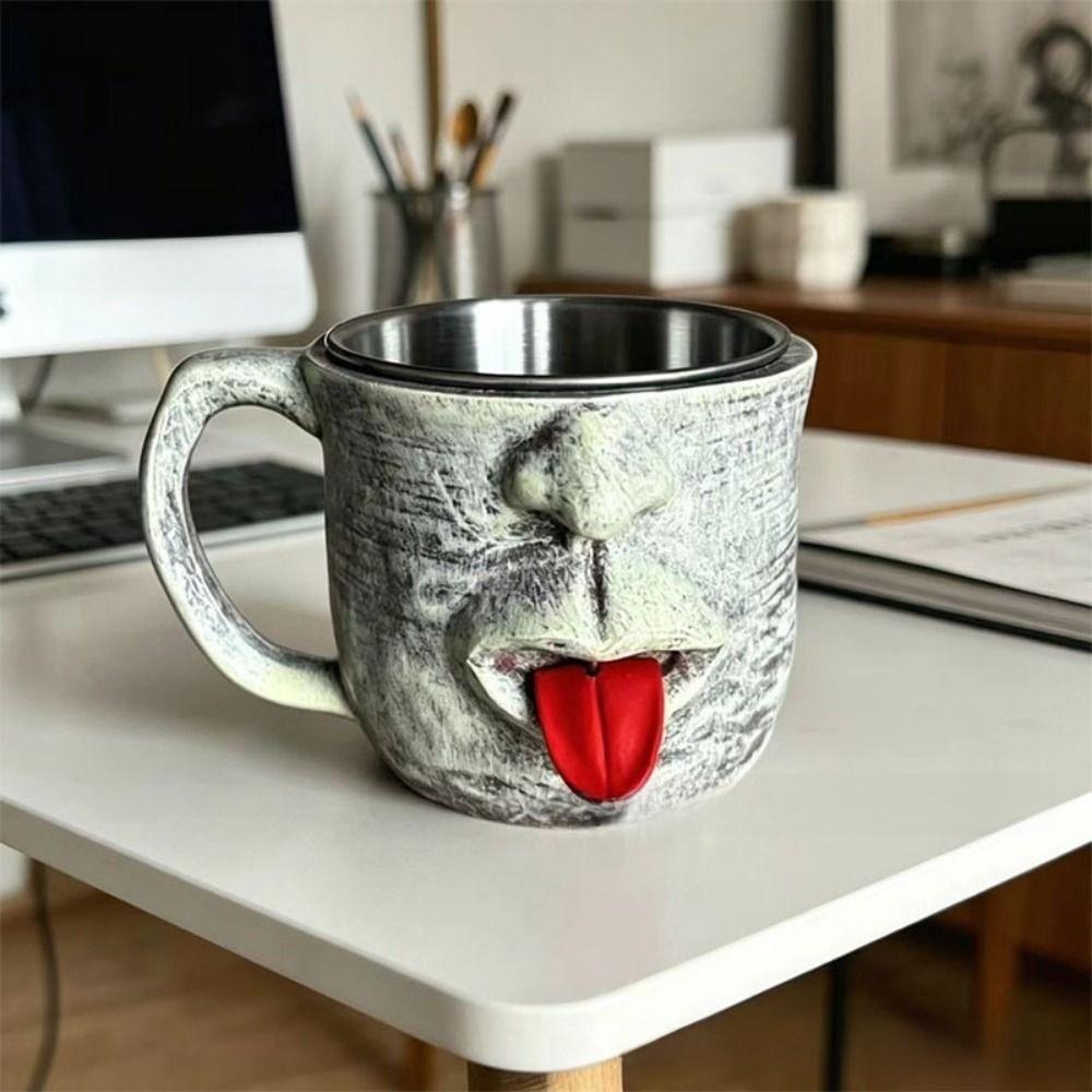 Anti Scalding Teasing Facial Mug Resin Shaking Tongue Coffee Cup Hot Cold Beverage Cup Drinkware