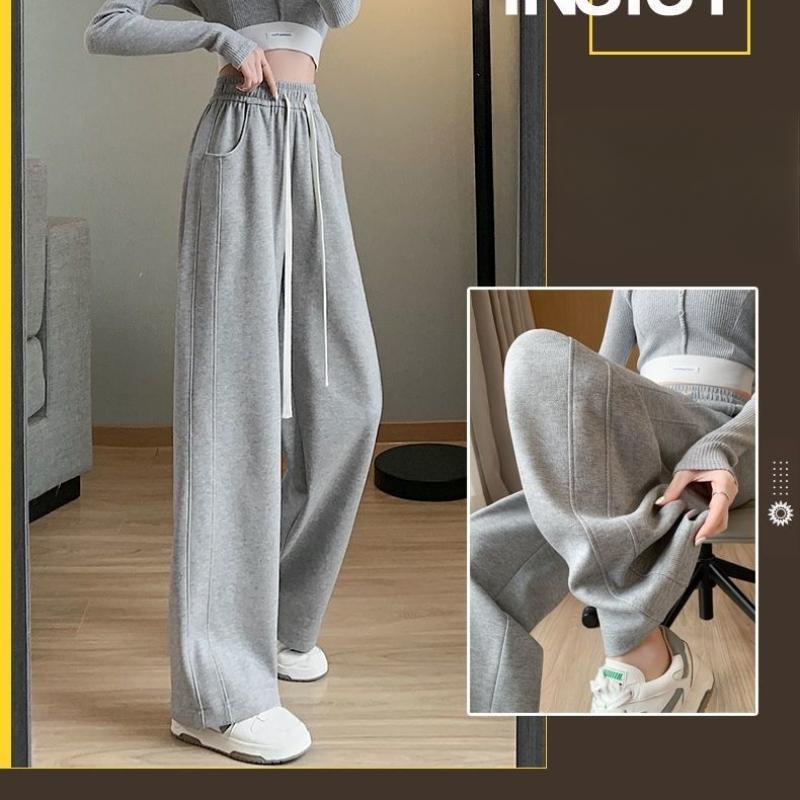 Women Autumn Loose Sport Pant Large Size High Waist Straight Casual Wide Leg Sweatpants Drawstring Running Dance Trousers