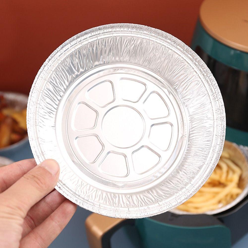 50Pcs Round Foil Flan Dishes Non-Stick Foil Food Container Portable Air Fryer Tin Foil Box Baking