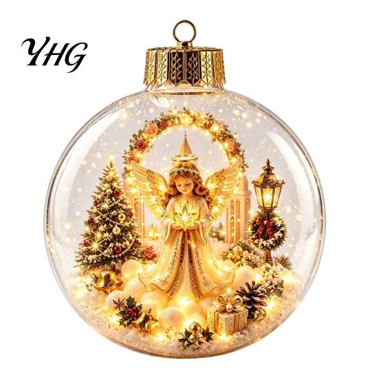 Xmas Fireplace Hanging Ornaments Glowing Christmas Story Ornament, Light-Up 3D Ball with Warm LED, Mini Garden Holiday Scene Clear Decoration